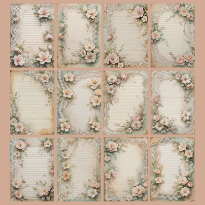 Lace & Blooms Notizseiten | Digital Download | 100 Seiten | Liniert | A4
