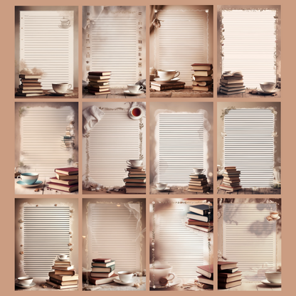 Books & Tea Notizseiten | Digital Download | 100 Seiten | Liniert | A4