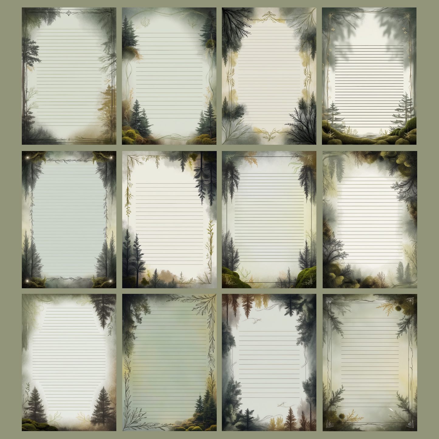 Sacred Forest Notizseiten | Digital Download | 100 Seiten | Liniert | A4