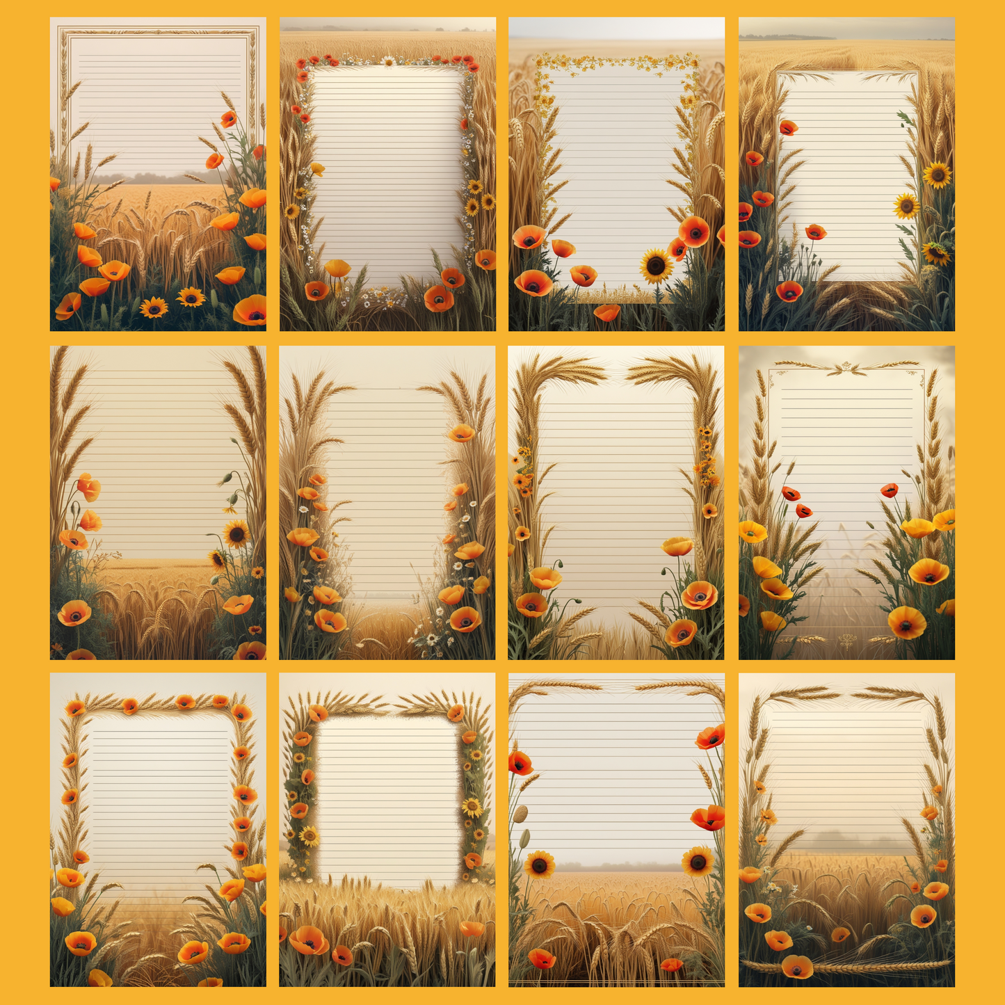 Golden Fields Notizseiten | Digital Download | 100 Seiten | Liniert | A4