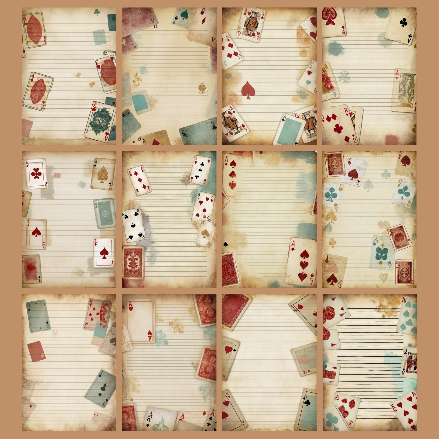 Playing Cards Notizseiten | Digital Download | 100 Seiten | Liniert | A4