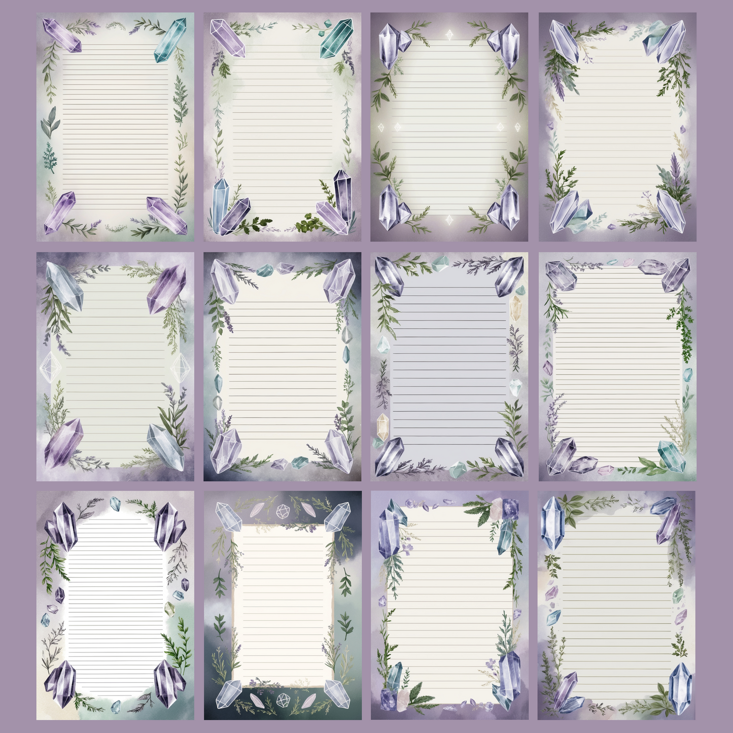 Crystal & Herb Notizseiten | Digital Download | 100 Seiten | Liniert | A4