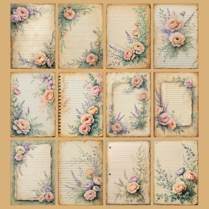 Vintage Floral Notizseiten | Digital Download | 100 Seiten | Liniert | A4