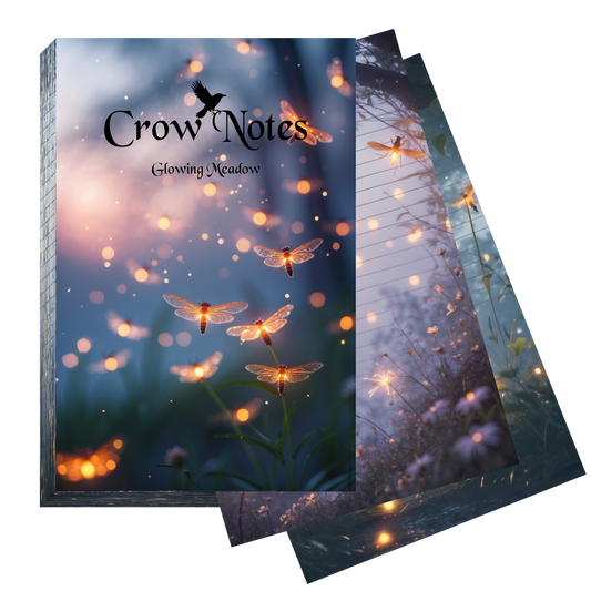 Crow Notes – Glowing Meadow | Notizblock mit leuchtenden Abendwiesen | 40 Blatt | DIN A5