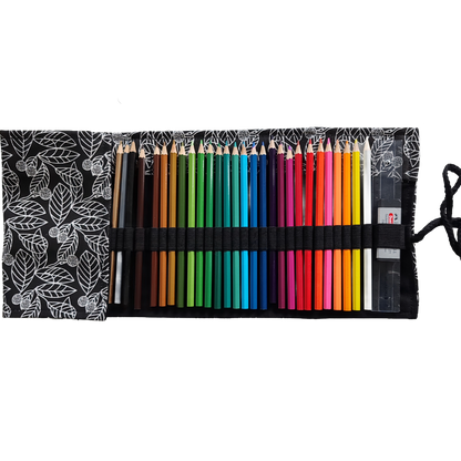 Federmäppchen | Laubblätter-Design | Canvas | 48 Stiftplätze | Einrollbar