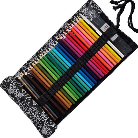 Federmäppchen | Laubblätter-Design | Canvas | 48 Stiftplätze | Einrollbar