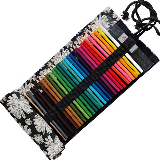 Federmäppchen | Blumen-Design | Canvas | 48 Stiftplätze | Einrollbar