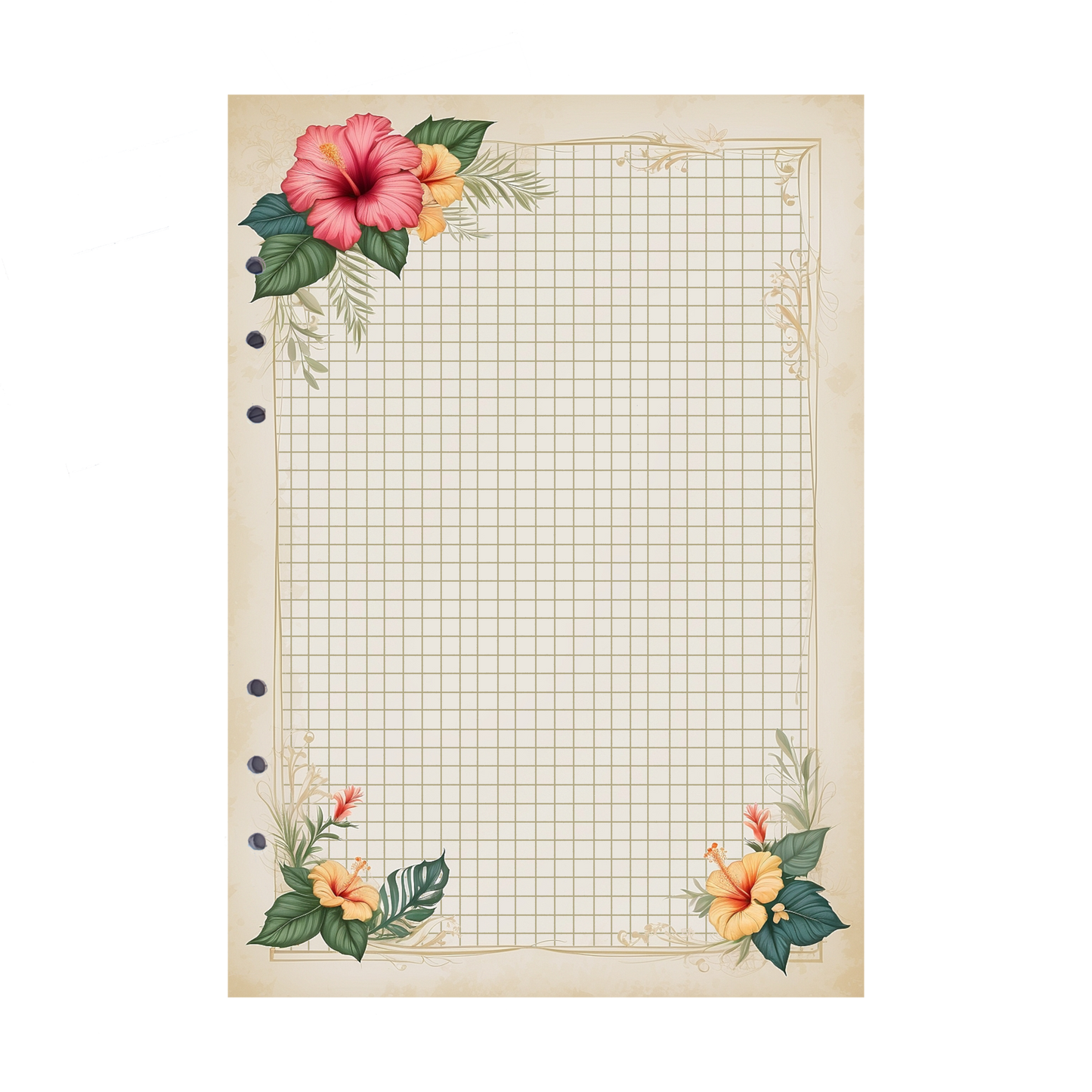 DIN A5 Ringbucheinlagen 6-fach Lochung mit Motiv | Bild Hibiskus 28