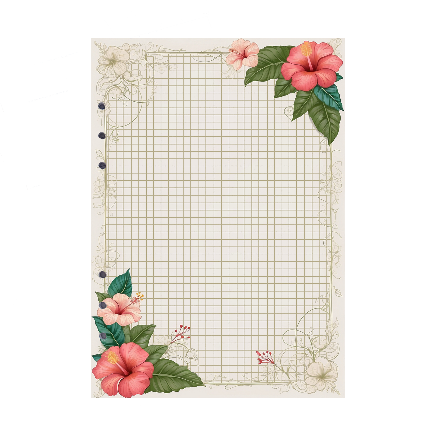 DIN A5 Ringbucheinlagen 6-fach Lochung mit Motiv | Bild Hibiskus 30