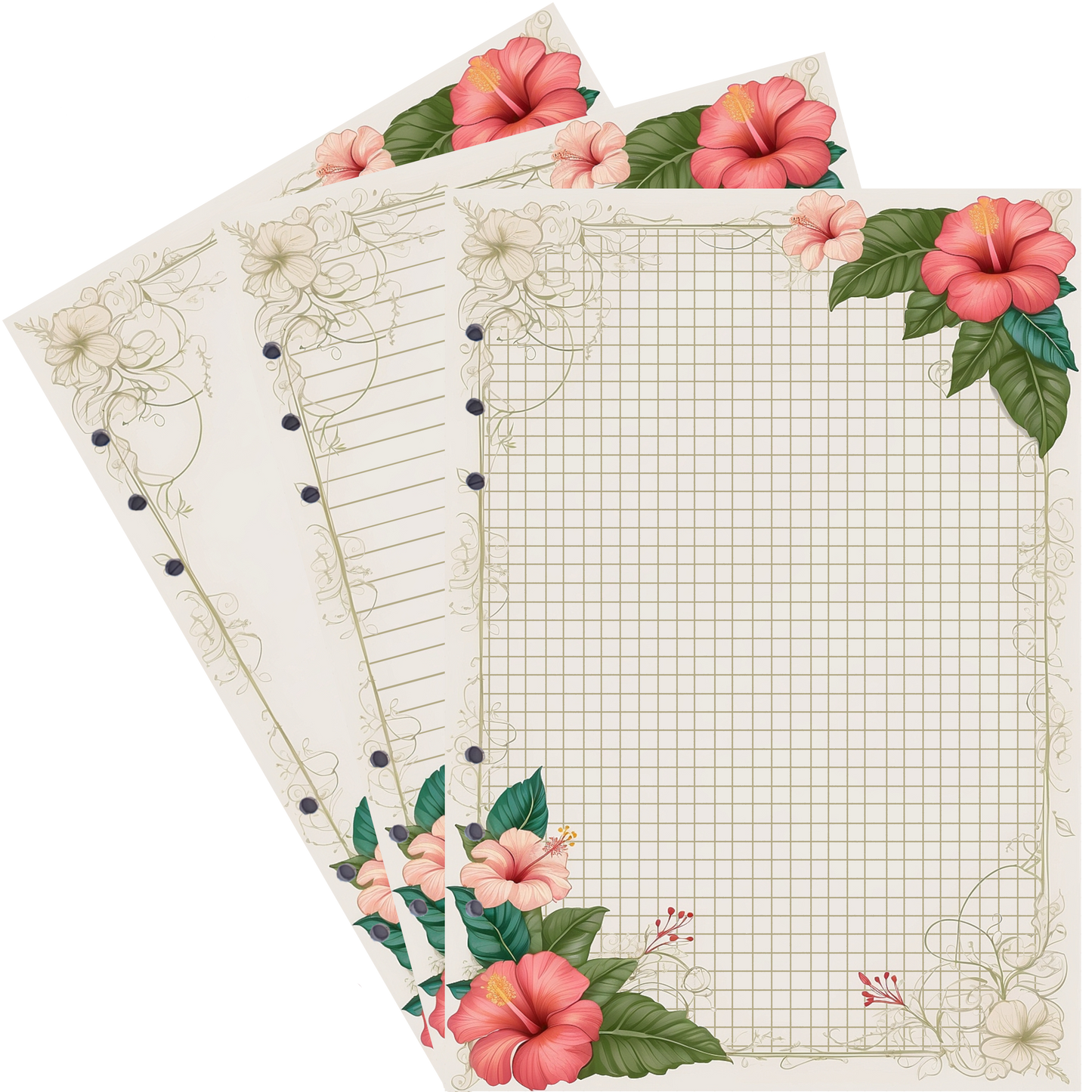 DIN A5 Ringbucheinlagen 6-fach Lochung mit Motiv | Bild Hibiskus 30