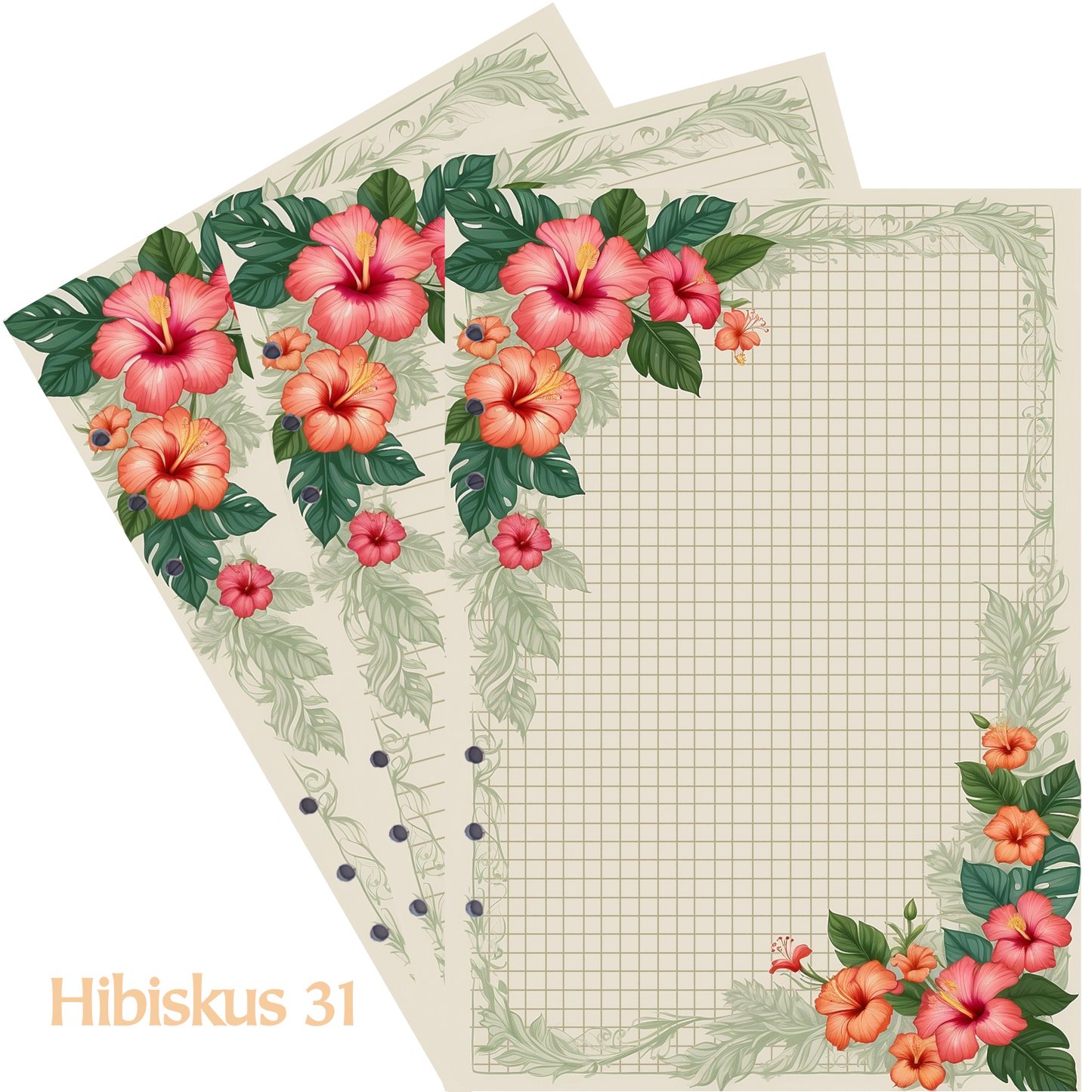 DIN A5 Ringbucheinlagen 6-fach Lochung mit Motiv | Bild Hibiskus 31