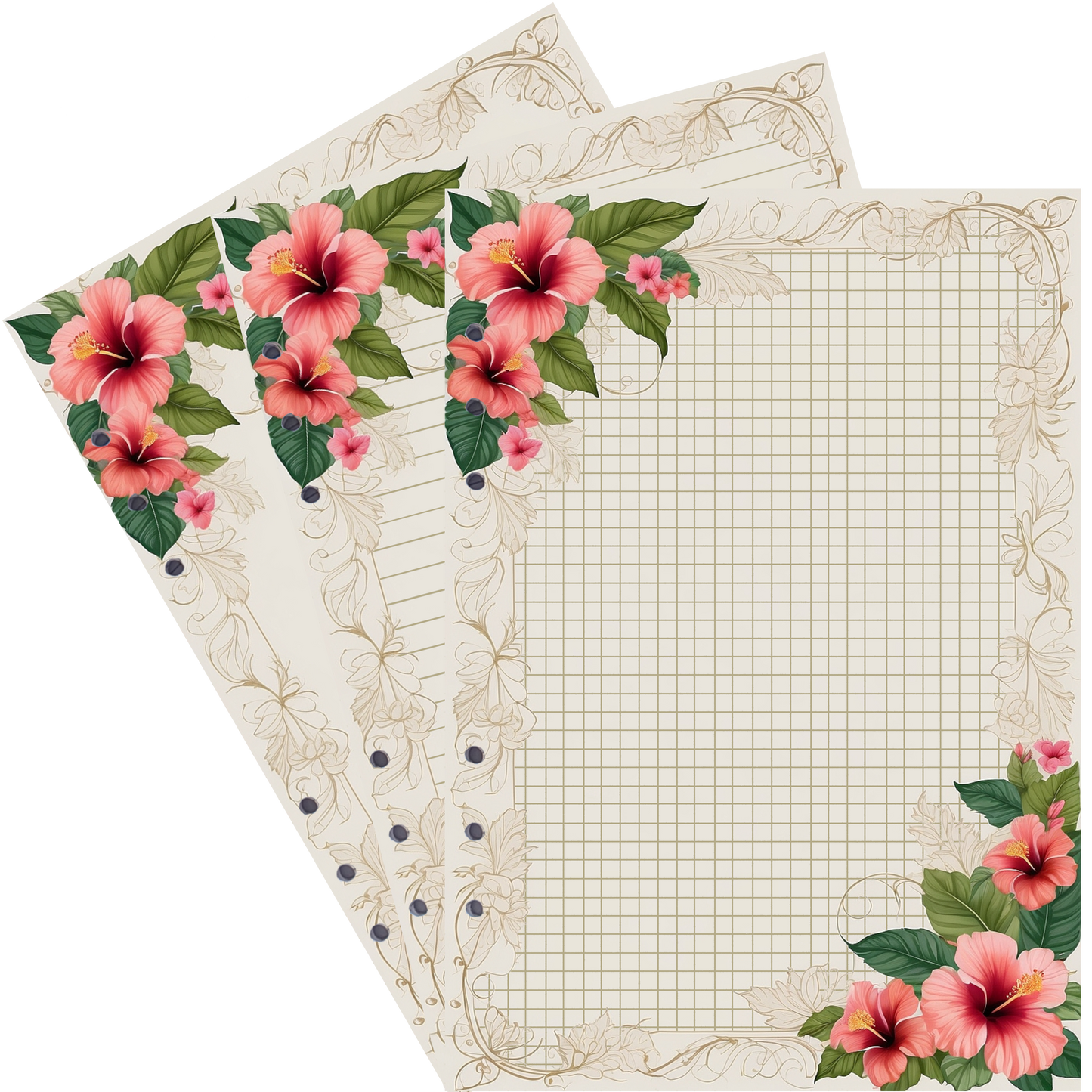 DIN A5 Ringbucheinlagen 6-fach Lochung mit Motiv | Bild Hibiskus 33