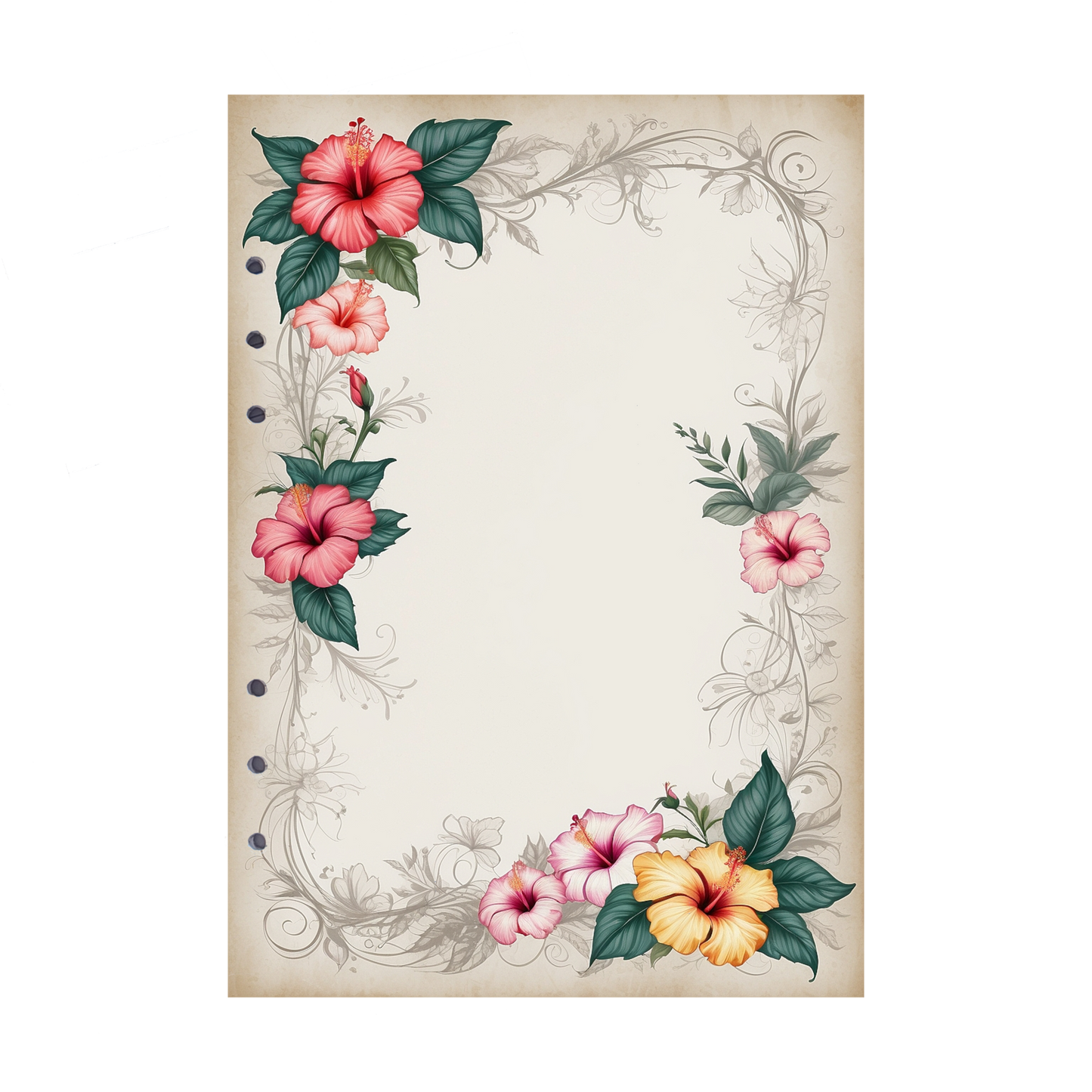 DIN A5 Ringbucheinlagen 6-fach Lochung mit Motiv | Bild Hibiskus 34