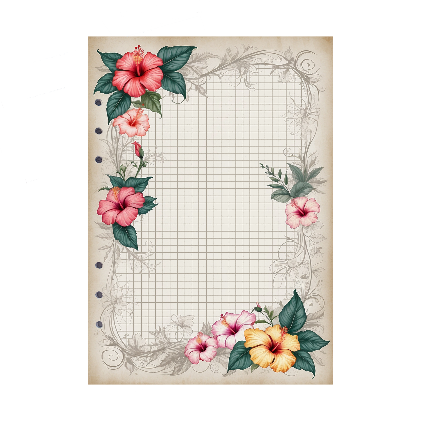 DIN A5 Ringbucheinlagen 6-fach Lochung mit Motiv | Bild Hibiskus 34