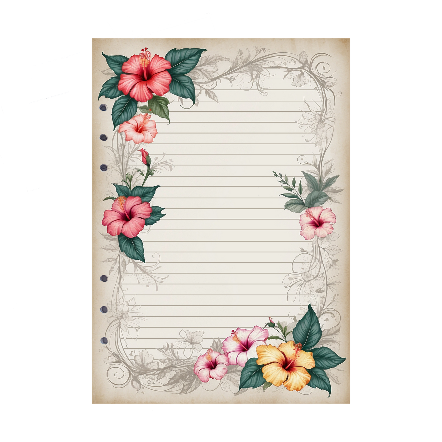 DIN A5 Ringbucheinlagen 6-fach Lochung mit Motiv | Bild Hibiskus 34