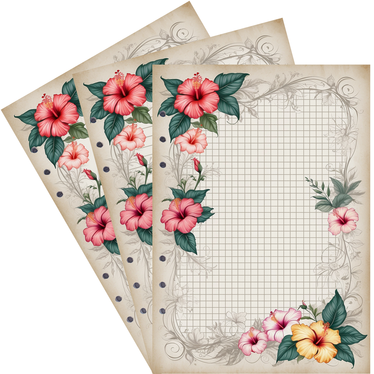 DIN A5 Ringbucheinlagen 6-fach Lochung mit Motiv | Bild Hibiskus 34