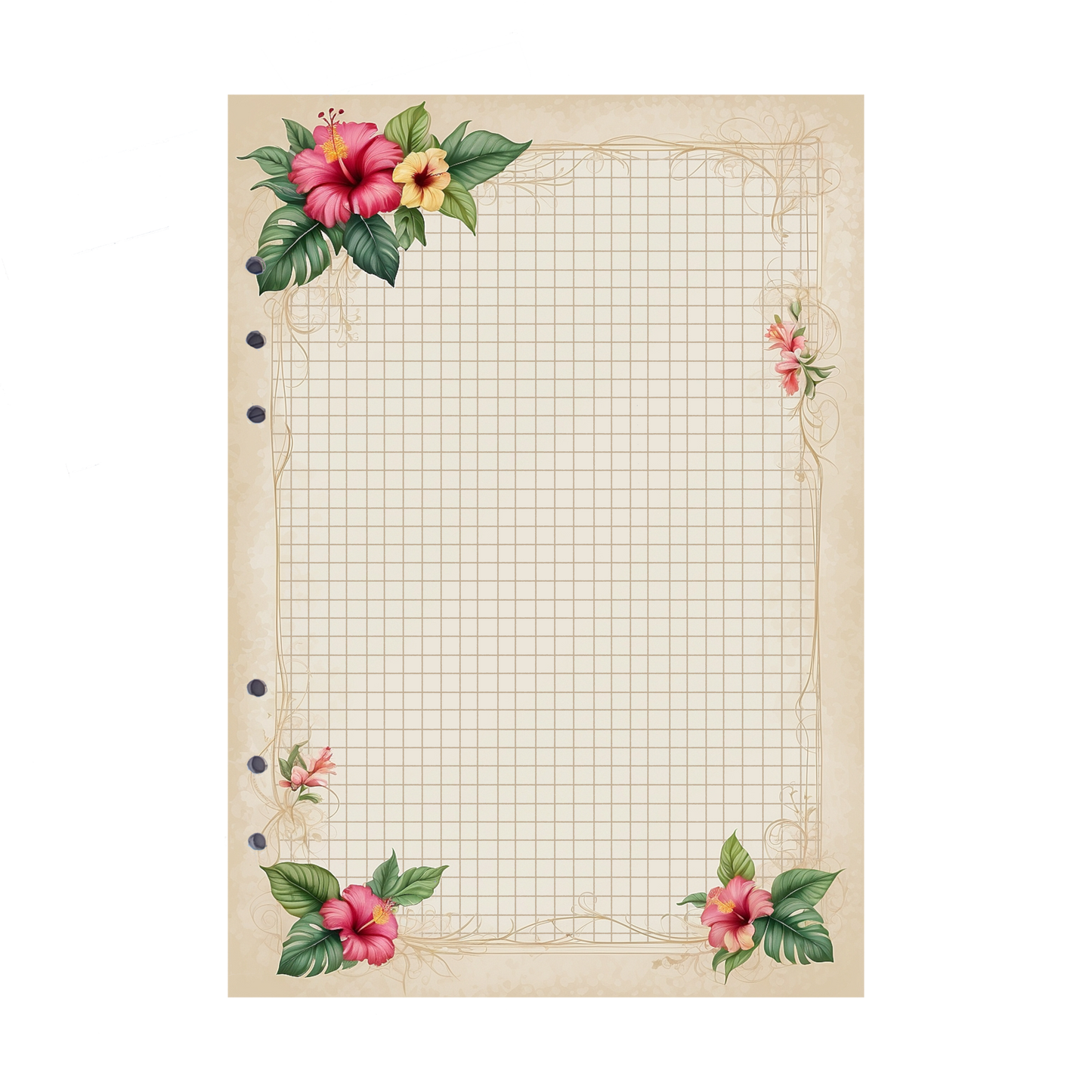 DIN A5 Ringbucheinlagen 6-fach Lochung mit Motiv | Bild Hibiskus 4