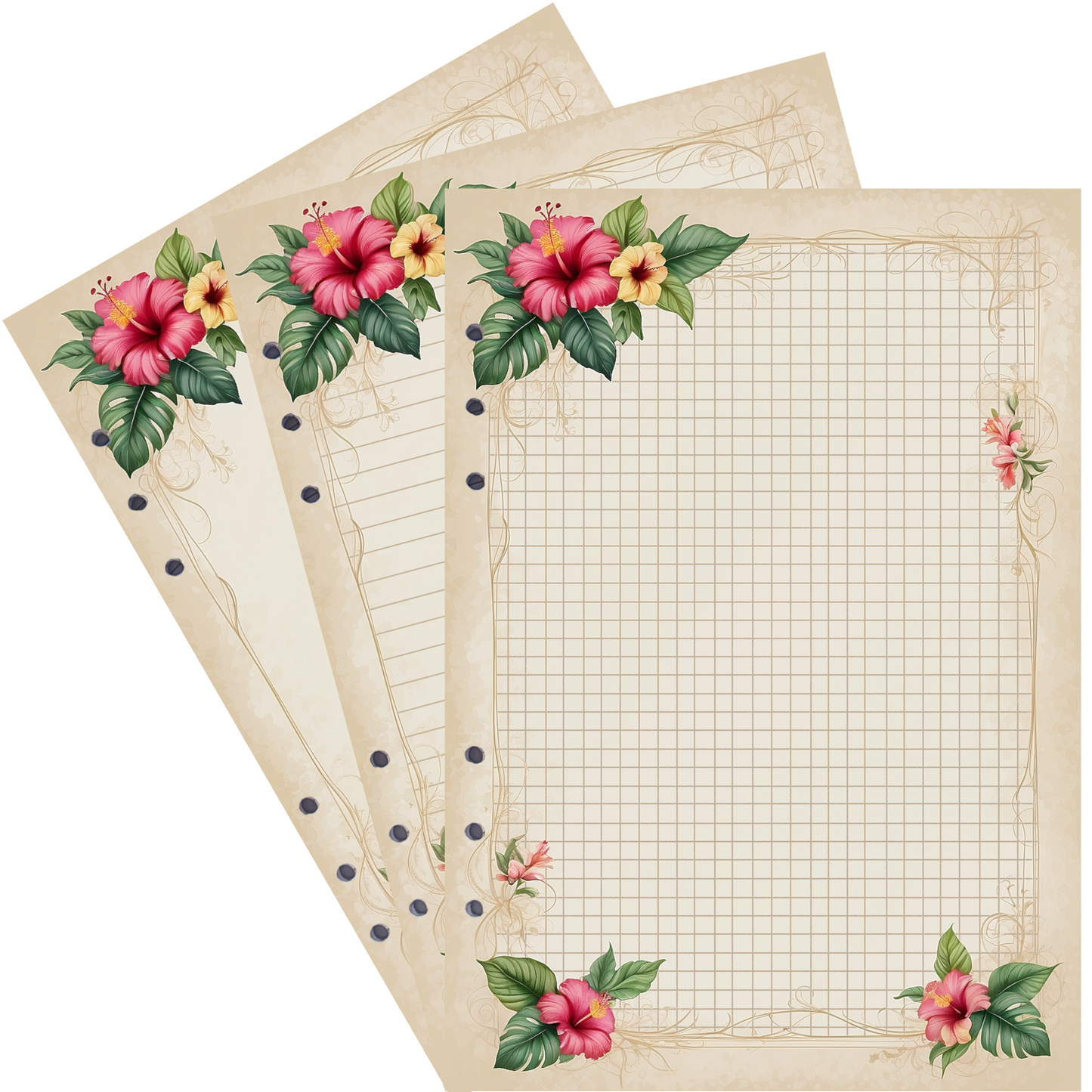 DIN A5 Ringbucheinlagen 6-fach Lochung mit Motiv | Bild Hibiskus 4