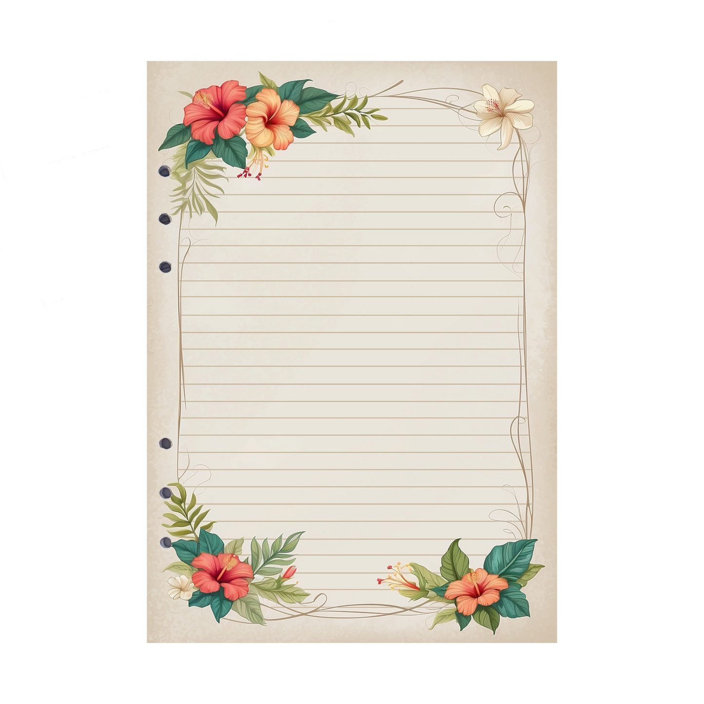 DIN A5 Ringbucheinlagen 6-fach Lochung mit Motiv | Bild Hibiskus 7