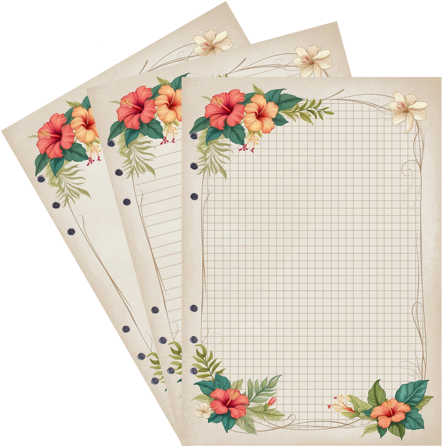 DIN A5 Ringbucheinlagen 6-fach Lochung mit Motiv | Bild Hibiskus 7