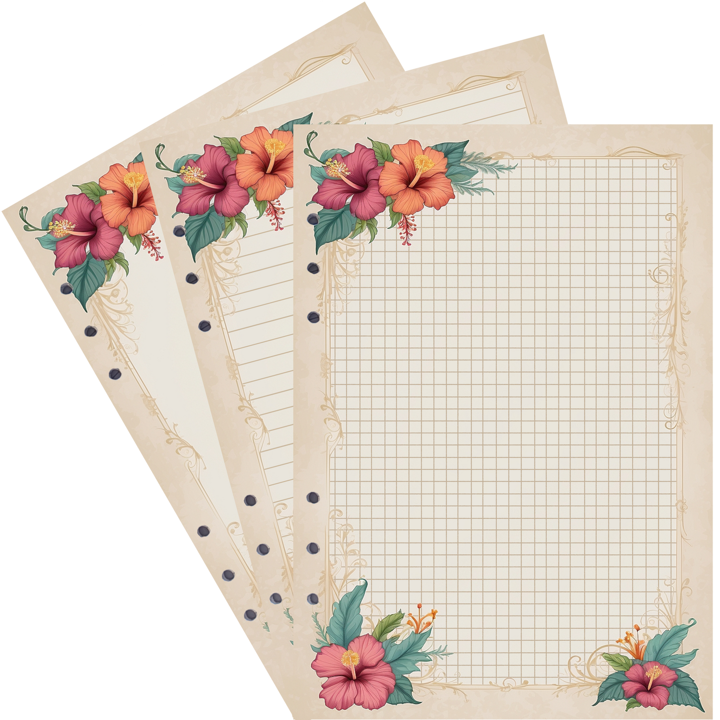 DIN A5 Ringbucheinlagen 6-fach Lochung mit Motiv | Bild Hibiskus 8