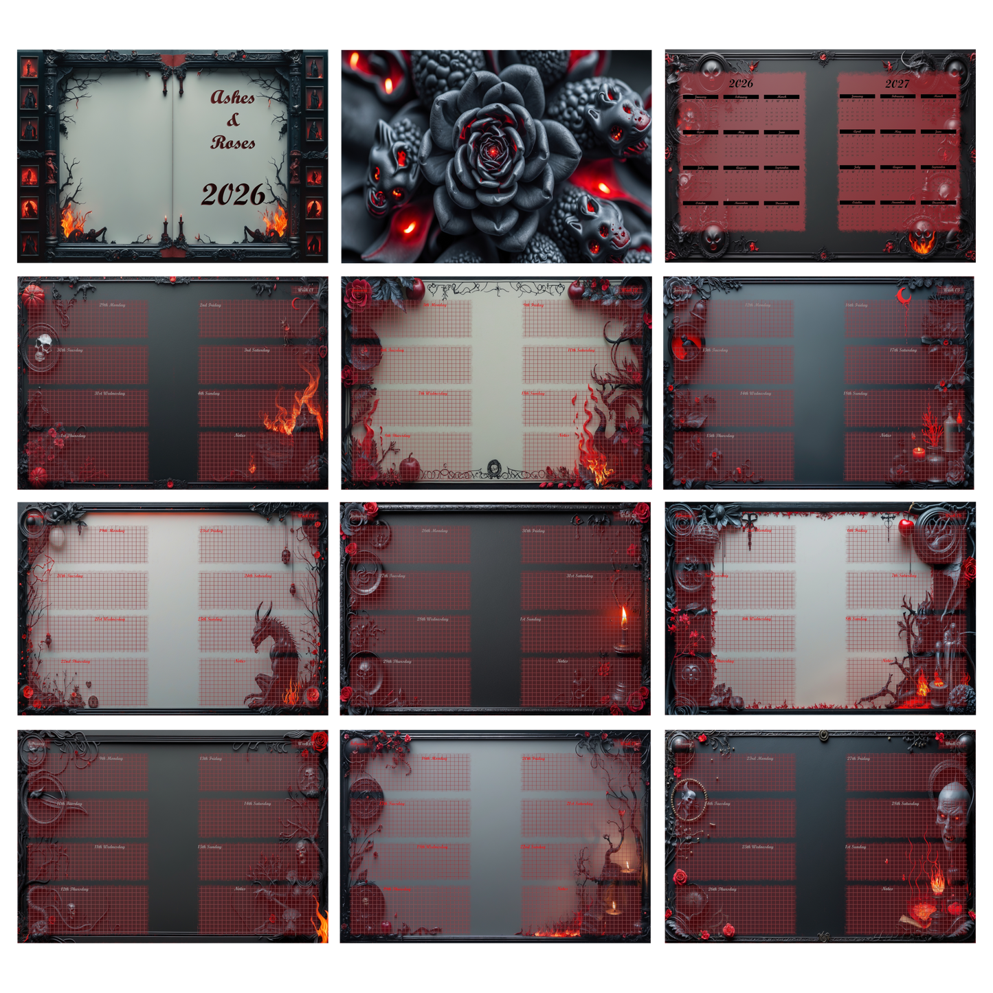 DIN A6 Ringbuchkalender: Ashes & Roses 2026 – Ihr Dunkler Begleiter für Mystische Momente