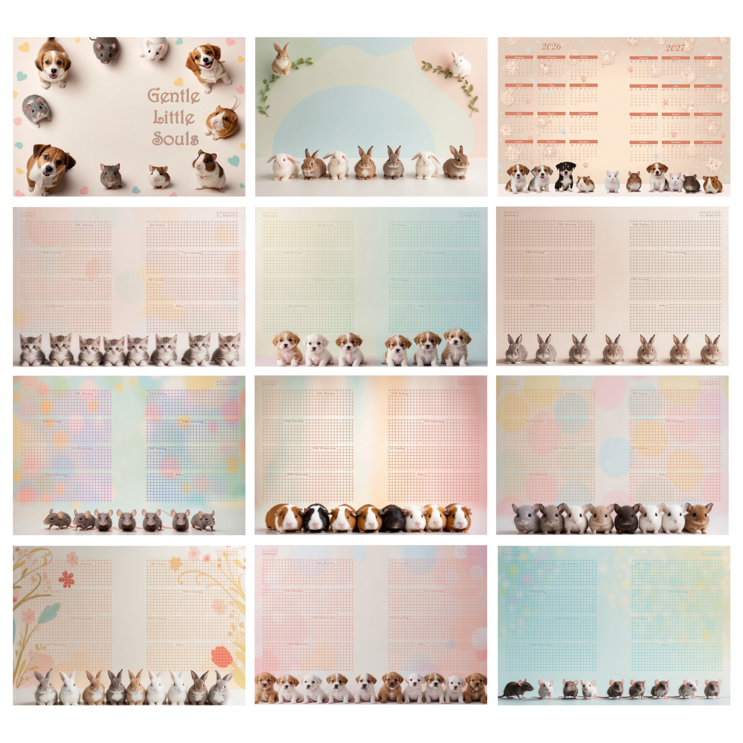 DIN A6 Ringbuchkalender 2026:  Gentle Little Souls –  voller Herzmomenten mit flauschigen kleinen Begleitern