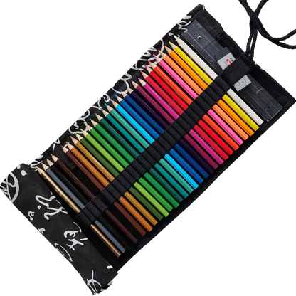Federmäppchen | Kaligraphie-Design | Canvas | 48 Stiftplätze | Einrollbar
