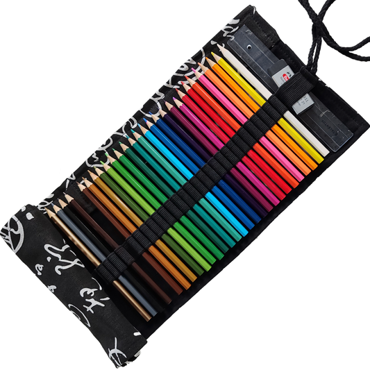 Federmäppchen | Kaligraphie-Design | Canvas | 48 Stiftplätze | Einrollbar