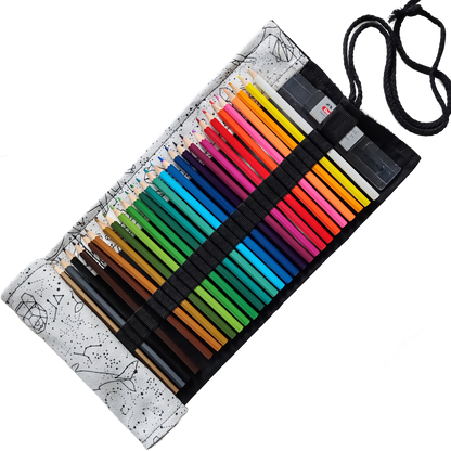 Federmäppchen | Sternbilder-Design | Canvas | 48 Stiftplätze | Einrollbar