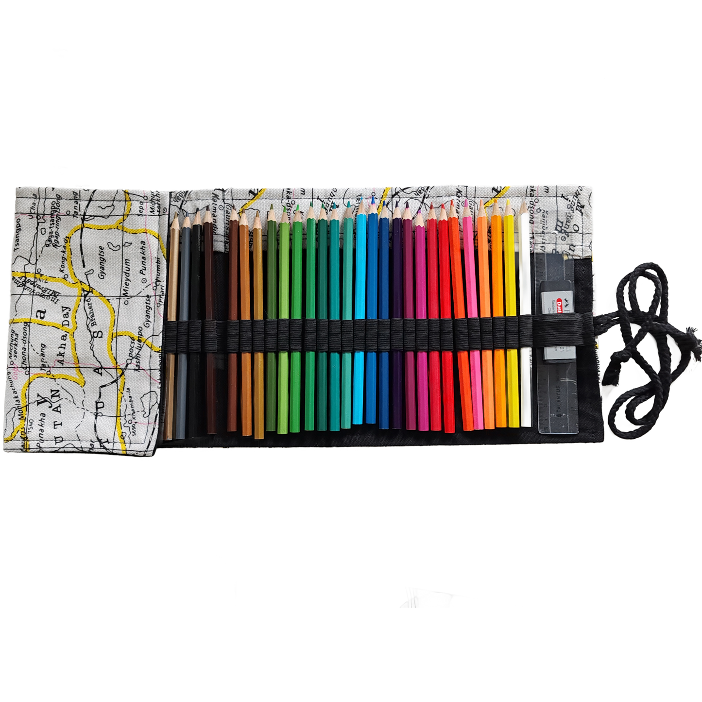 Federmäppchen | Weltkarten-Design | Canvas | 48 Stiftplätze | Einrollbar